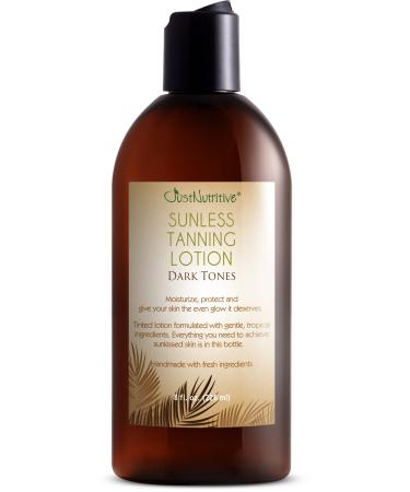 Sunless Tanning Lotion Dark Tones | Indoor Self- Tanner | Dark Tanning Lotion | Body Tanning Lotion | Sun Kiss Glow | Self-Tanning Lotion with Bronzer | Just Nutritive | 8 Oz