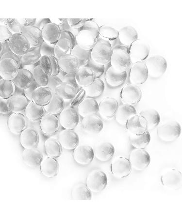 CYS EXCEL Clear Glass Gemstone Beads Vase Fillers (1 LB) Flat Marble Beads Multiple Color Choices Aquarium Decor Rocks Floral Stones Decorative Mosaic Gem Pebbles (Approx. 85-100 PCS) 1 LB Clear