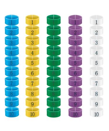 Adhafera Chicken Leg Bands with Five Colors, 50/100 Pcs Chicken Tags for Leg with Number, Colorful Leg Band for Chicken, Pigeons, Lovebird, Coturnix, Quail, Goose, Turkey 50 Pcs 16mm