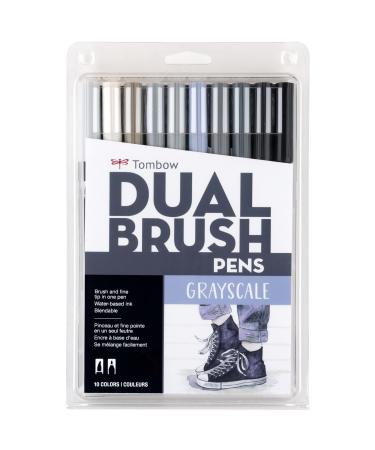 Tombow 56171 Dual Brush Pen Art Markers, Grayscale, 10-Pack. Blendable, Brush and Fine Tip Markers 10-Pack Grayscale