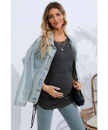 Sosolism 4 in 1 Maternity Nursing Dress - Short Sleeve Side Drawstring Top - Carbon Gray - Buy Online on SooperMarket.com