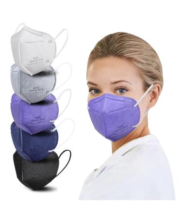 Borje KN95 Face Masks 50 Pcs, 5-Ply Protection Multicolor KN95 Mask, Disposable Face Masks for Adults RS8010