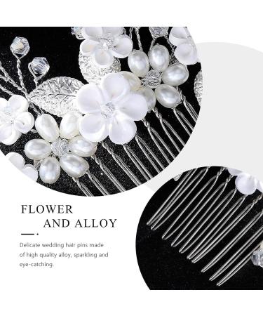 Handsess Bridal Wedding Flowers Hair Comb Silver Rhinestone Hairpieces Leaf Bridal Side Combs Pearl Wedding Hair Accessories for Women and Girls - Buy Online on SooperMarket.com