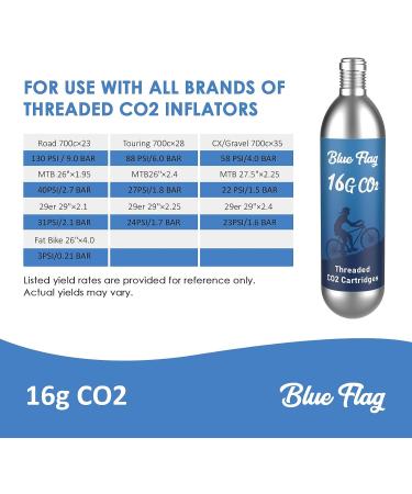 BLUE FLAG 16g Threaded CO2 Cartridges - 5 Pack for Bike Tire Inflators & Pumps | Quick Air Refill for MTB & Road Bikes - Buy Online on SooperMarket.com