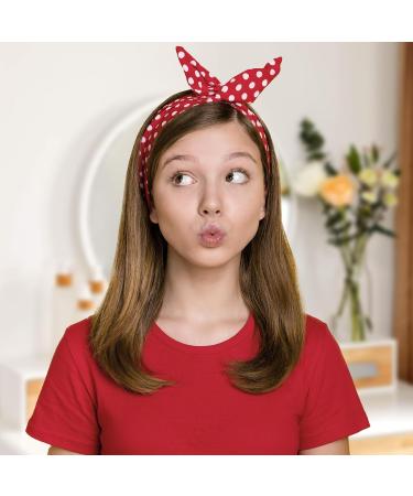 Set of 2 Polka Dot Hair Bands for Girls and Women - Retro 50s Style Bandana - Vintage Adjustable Christmas Headband in Soft Cotton (Red Black) - Buy Online on SooperMarket.com