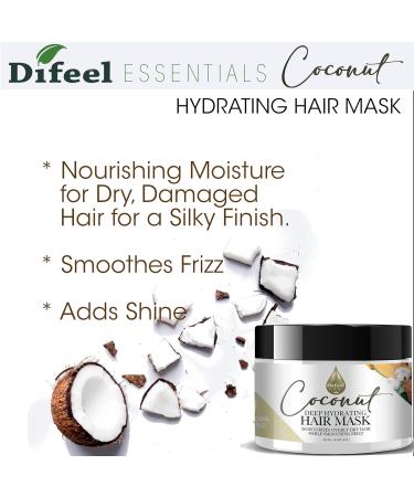 Difeel Essentials Hydrating Coconut Hair Mask 8 oz | Deep Moisturizer for Dry Hair Reduces Frizz 100% Natural Oils - International Shipping Available - Buy Online on SooperMarket.com