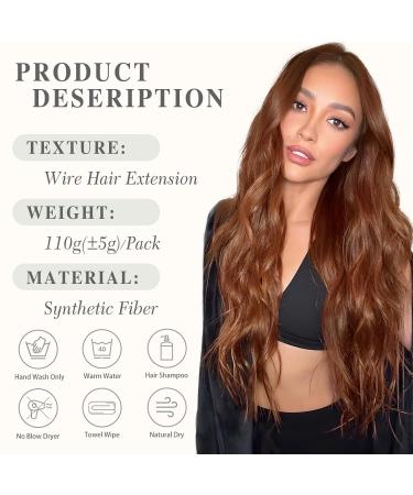 MORICA 20 Inch Invisible Wire Hair Extensions | Auburn Halo Hairpiece - Long Wavy Synthetic Hair | Adjustable Size & 4 Secure Clips for Women - Buy Online on SooperMarket.com