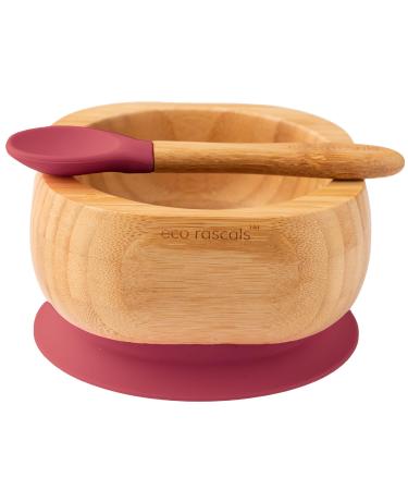 eco rascals Natural Bamboo Bowl and Spoon for Baby Toddler | Baby Suction Bowl | Stay Put Feeding Bowl and Spoon Set for Weaning | Detachable Suction Base | BPA Free | (Blue) (Red) Red Bowl