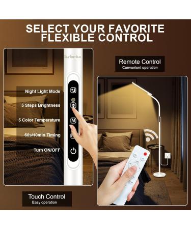 Floor Happy Lamp UV-Free 10000 Lux Sun Lamp Daylight Lamp with Remote & Touch Control & Adjustable Gooseneck for Reading/Office/Home White - Buy Online on SooperMarket.com