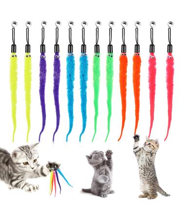 Cobee 12pcs Cat Worm Toy Refills Cat Wand Toy Replacement Refills Furry Tail Worm with Bells Assorted Teaser Refills with Bell for Cat Kitten Worm Refills Attachment for Cat Wand