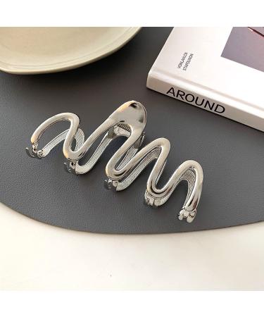 Silver Geometric Wave Hair Claw for Women - Metal Hair Clip Barrette Hairpin Accessory - Buy Online on SooperMarket.com