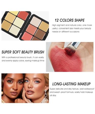 12 Colors Cream Makeup Palette for Cheeks - Blush Contour Concealer & Highlighter - Waterproof & Long-Lasting with Brush - Multi-functional Face Palette (Set #05 - Buy Online on SooperMarket.com