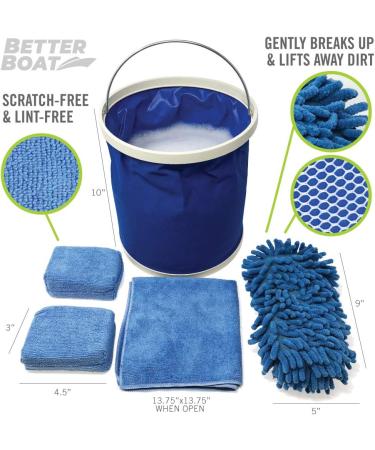 Microfiber Boat Cleaner and Car Wash Kit - Non-Scratch Sponge Bucket, Wash Cloths for Interior and Exterior - Ideal for Fiberglass Boat Hulls and Car Seats - Complete Cleaning Supplies - Buy Online on SooperMarket.com