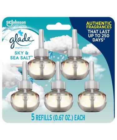 Glade PlugIns Refills Air Freshener, Scented and Essential Oils for Home and Bathroom, Sky & Sea Salt, 3.35 Fl Oz, 5 Count