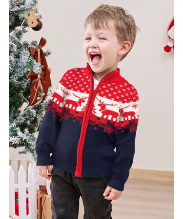 Kids Christmas Reindeer Sweater Cardigan | Boys Winter Knit Jumper 18-24 Months Navy Blue - Buy Online on SooperMarket.com