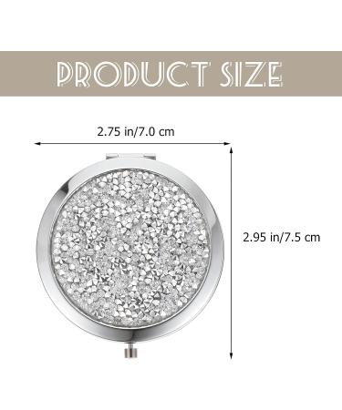 KALLORY Mini Rhinestone Compact Mirror - Double-Sided Hand Held Makeup Vanity Mirror for Women and Girls - Small Purse Mirror with Magnification - Silver - Buy Online on SooperMarket.com