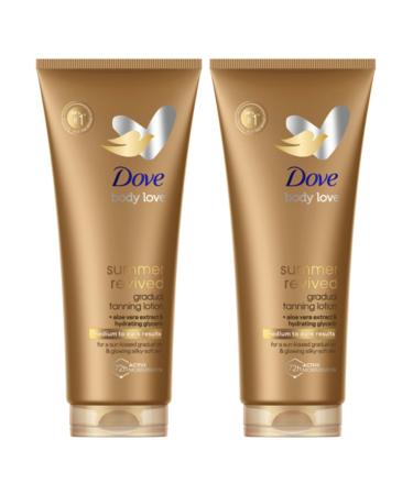 Dove Summer Revived Medium to Dark Gradual Tanning Lotion for a gradual tan and natural radiant glow non greasy self-tan for all skin types 200 ml x2