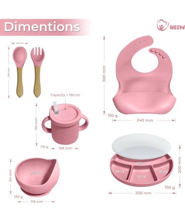 Silicone Baby Weaning Set - Divided Suction Plate, Bowl, and Sippy Cup - Pink - Buy Online on SooperMarket.com