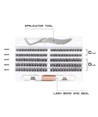 120PC Eyelash Cluster DIY Extension Kit - Natural Look C/D Curl Soft 10-16mm Lengths Applicator & Adhesive Included - Buy Online on SooperMarket.com