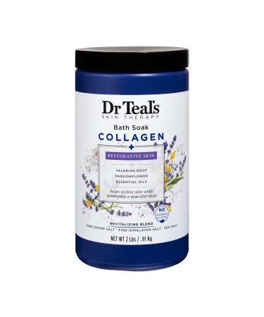 Dr Teal's Skin Therapy Epsom Salt Bath Soak Collagen + Restorative Skin with Valerian Root Passionflower and Essential Oils 2 lbs (Packaging May Vary)