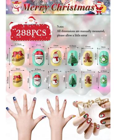 Kalolary 288PC Christmas Press-On Nails for Kids | Fun 3D Santa Snowman Tree Designs | Holiday Nail Art Decoration - Buy Online on SooperMarket.com