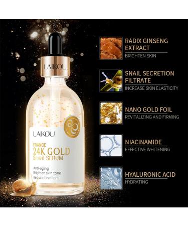 Buy 24K Gold Snail Serum with Hyaluronic Acid & Niacinamide - Anti-Aging Brightening Hydrating Face Serum for Glowing Skin - Buy Online on SooperMarket.com