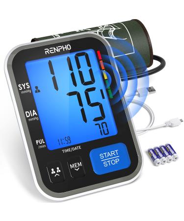 Blood Pressure Machine, RENPHO Blood Pressure Cuffs for Home Use, Accurate Automatic Digital BP Monitor with Upper Arm Large Cuff 16.5 inch, Large Display, 2-Users, 240 Recordings, Talking Function Talking Blood Pressure M