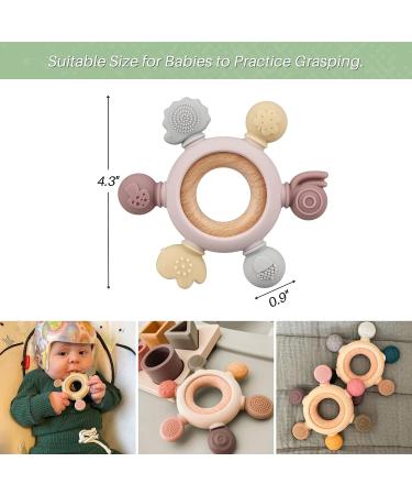 Organic Wooden and Silicone Baby Teething Toy Rings for Natural Pain Relief (Khaki) - Buy Online on SooperMarket.com