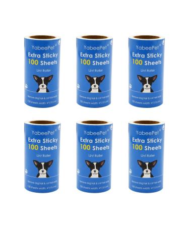 Yabeepet lint roll for animal hair set - 600 sheet 10 cm wide - 2 rolls and 3 refill packs - effective for animal hair and clothing (6 rolls)