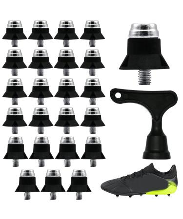 Approved 24 screw caps for soccer shoes made of plastic with aluminum cap soccer screw cap with a screw cap key replacement screw cap for soccer shoes soccer tunnels (black+silver)