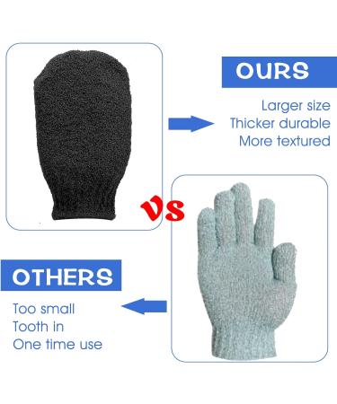 Sibba 2 Pairs Exfoliating Gloves - Body Scrubber for Shower Bath Tan Removal & Keratosis Pilaris - Exfoliating Mitt for Removing Dirt and Dead Skin (Black) - Buy Online on SooperMarket.com