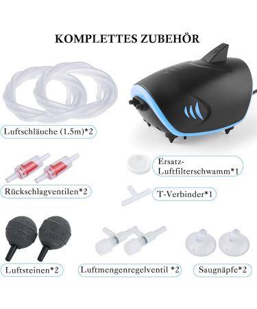 Buy FEDOUR 300LPH Ultra Quiet Aquarium Air Pump - 2 Outlets 3W Adjustable Shark-Shaped For Up to 350L Aquariums - International Shipping Available - Buy Online on SooperMarket.com