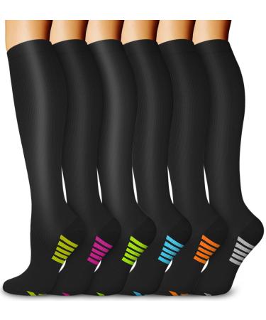 Blongw compression stockings for men 6 pairs of knee socks Support stockings compression socks for sports flight running traveling cycling assorted 07 l-xl