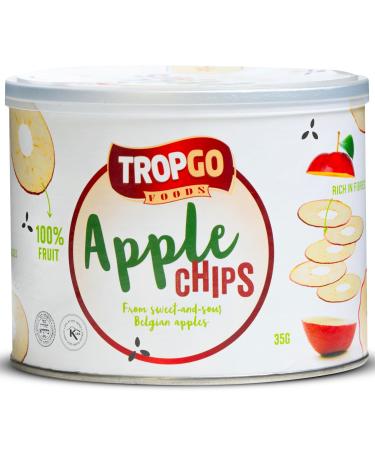 Tropgo - Belgium Apple Chips - 100% Fruit - Natural Healthy Snack - Fresh Red Apple Crisps 35gr - Recyclable Tin Fresh lock seal (1-Pack Red) Red 1-Pack