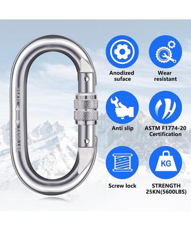 25kn/5600lbs Heavy Duty Screwgate Carabiner Clip for Climbing, Rigging, Ropes, Hammocks - O Shape (2 Pack) - Buy Online on SooperMarket.com