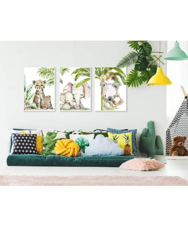 Set of 3 Jungle Animal Pictures for Children's Room Decor - Elephant, Tiger, Koala - Safari Theme - (DIN A4) - Unframed - Buy Online on SooperMarket.com