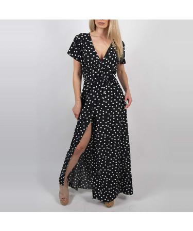 Hemlock Women's V-Neck Short Sleeve Maxi Dress | Printed Summer Beach Dress | Plus Size XX-Large Black - Buy Online on SooperMarket.com