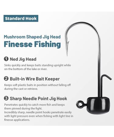 MadBite Ned Rig Jig Hook Kit - Black 1/8 oz Finesse Mushroom Jig Heads for Soft Lures - Buy Online on SooperMarket.com