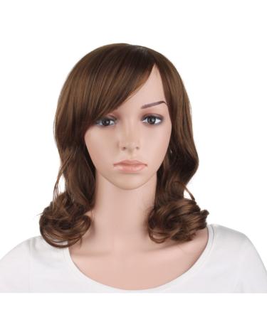 MapofBeauty 16 Inch/40 cm Short Side Bangs Medium Curly Wig (Brown)