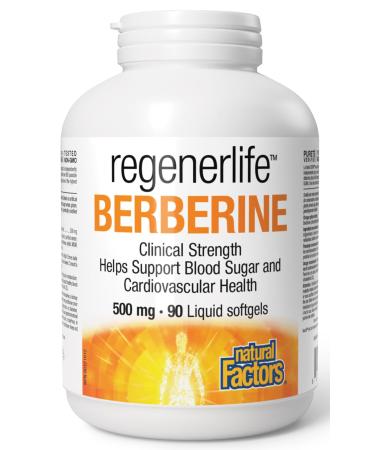 Natural Factors Regenerlife Berberine 500mg 90 liquid softgels Clinical Strength Helps Support Blood Sugar and Cardiovascular Health