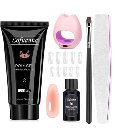 Lofuanna Poly Gel Nail Kit-30ML Poly Extension Gel Nail Starter kit Poly Nail Gel With Nail Lamp Slip Solution Nail form Nail Brush Nail Strengthen Nail Gel Kit DIY for Beginners (Jelly Nude)
