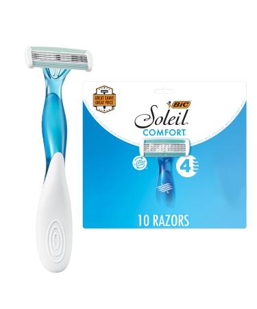 BIC Soleil Comfort Disposable Razors for Women, Sensitive Skin Razor with Aloe Vera and Vitamin E Lubricating Strip and 4 Blades, 10 Piece Razor Set