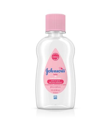 Johnson's Baby Oil, Pure Mineral Oil to Prevent Moisture Loss, Hypoallergenic, Original 3 fl. oz