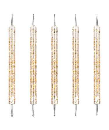 Jinlaili 5 Piece Nail Art Dotting Tools Set Nail Dot Pen Dotting Tool Set Rhinestone Picker Dotting Pen for Nail Art Rhinestones Dot Work Line Drawing (Gold)