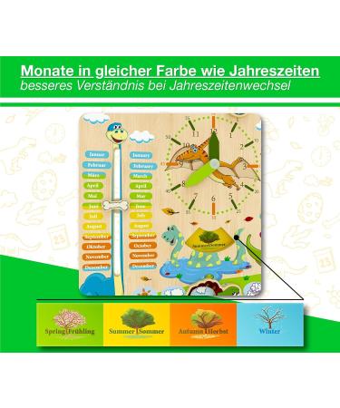 Woodywood Calendar Watch for Children - Bilingual Montessori Learning Clock in Wood 30x30 cm - Teach Time Date Weeks Months Seasons & Weather in German & English - Buy Online on SooperMarket.com