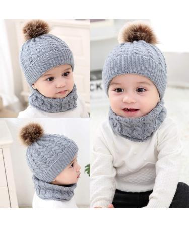 Yinuoday Toddler Baby Knit Hat Scarf Set - Winter Beanie Cap with Circle Loop Scarf, Grey - Buy Online on SooperMarket.com