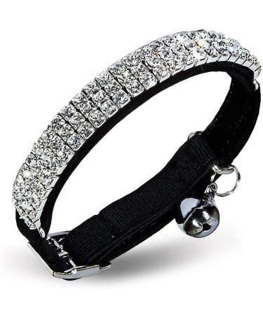 HUKCHI Soft Velvet Safe Cat Adjustable Collar Bling Diamante With Bells 11 inch for small dogs and cats (Black)