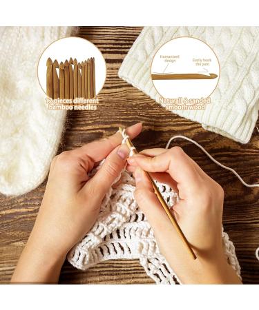 UNAYMIDY Wooden Yarn Bowl with 12 Crochet Hooks - Large 6.7 Brown Knitting Holder Dispenser for Crocheting - Buy Online on SooperMarket.com
