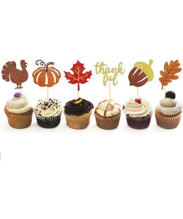 24 Pcs Glitter Thanksgiving Cupcake Toppers for Thanksgiving Day Decorations Fall Theme Turkey Maple Leaf Pumpkin -Thanksgiving Cake Topper for Thanksgiving Party Supplies (Mixed A) - Buy Online on SooperMarket.com