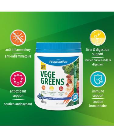 Progressive Vegegreens Blueberry Medley Flavour 530 g Anti-Inflammatory plus Liver & Digestion Support & Multivitamin for Active Men 120 Count With Ashwagandha & Siberian Ginseng - Buy Online on SooperMarket.com